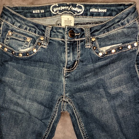 Ladies Project Indigo Blue Jeans Embellished/Embroidered Size 3/30 Inseam - Picture 2 of 5